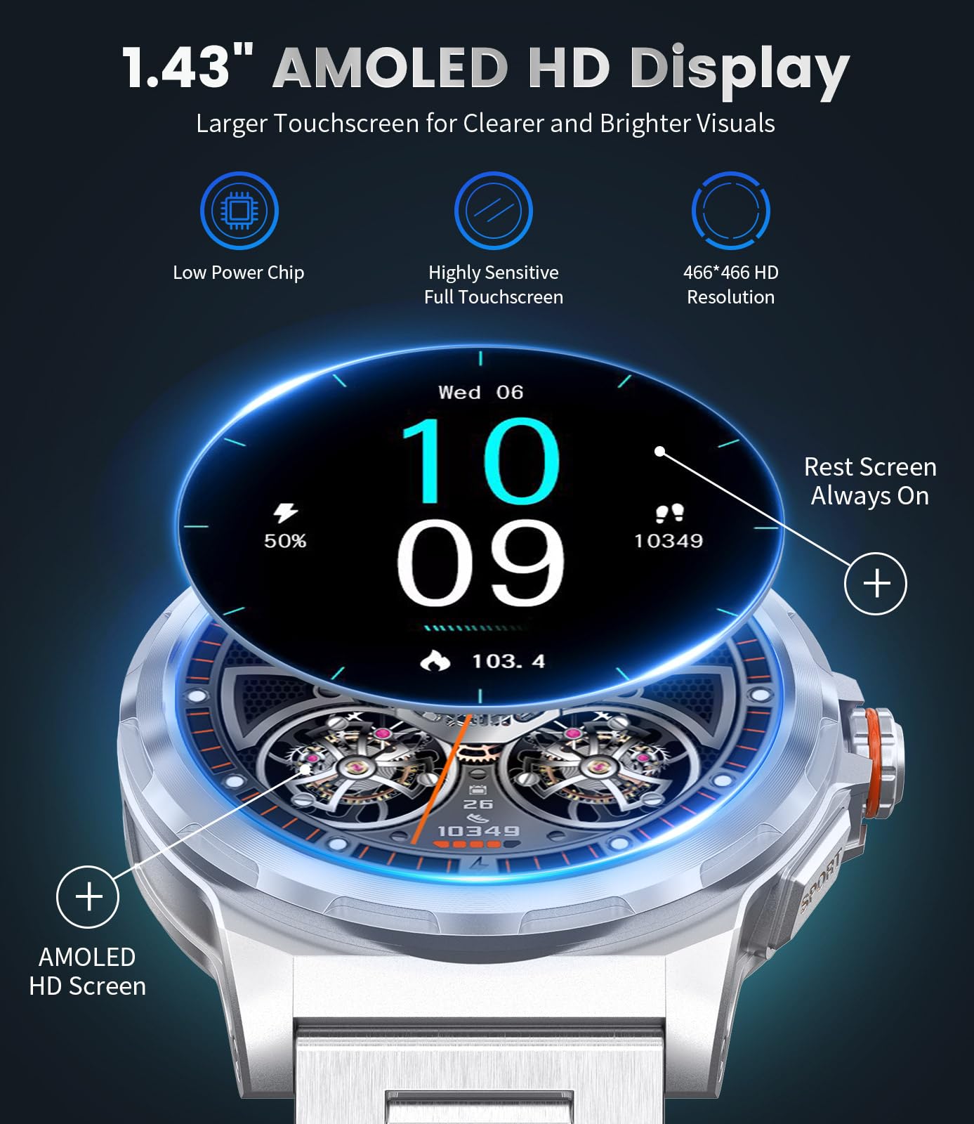 Military Smart Watch For Men(Answer/Dial Calls),1.46 ' ' Amoled Touchscreen/120 Sports Modes/5Atm Waterproof Fitness Watch With